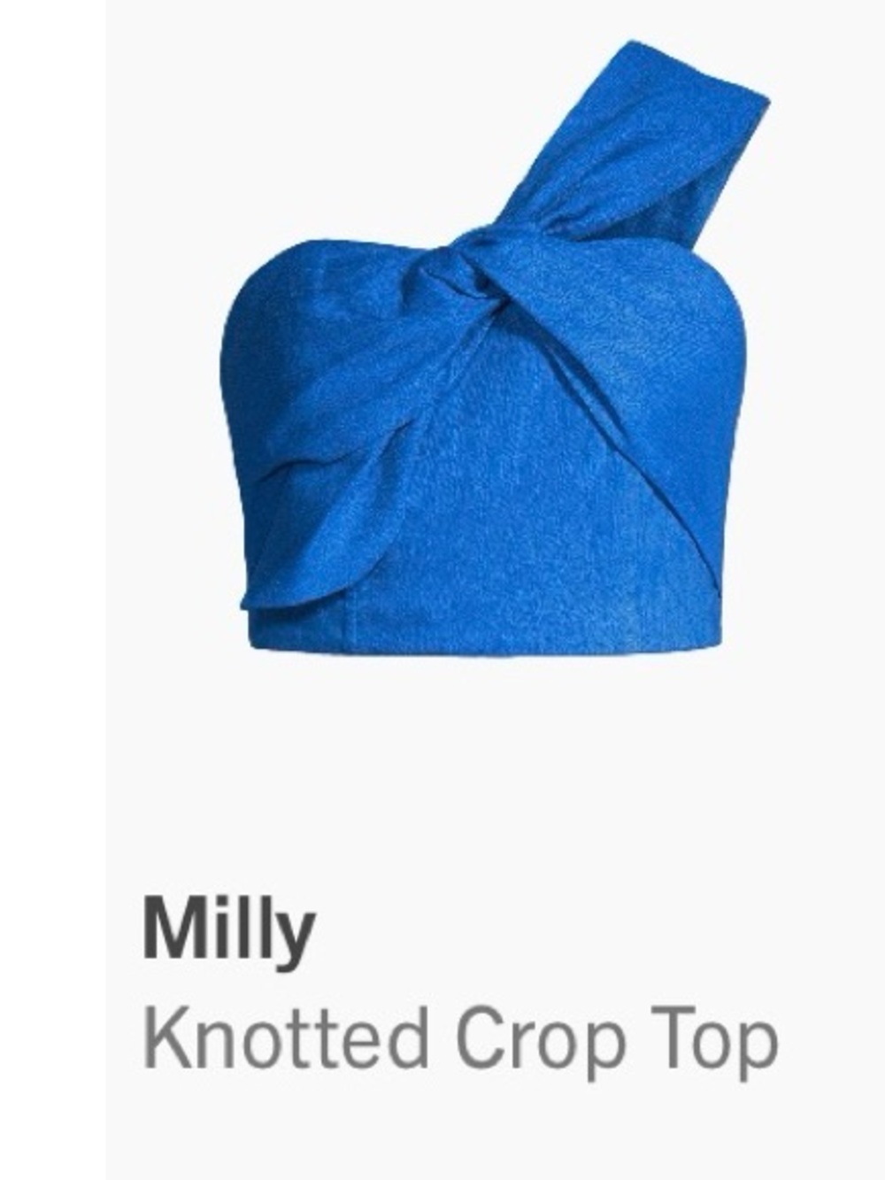 Milly One-Shoulder Knotted Crop Top in Cobalt Blue